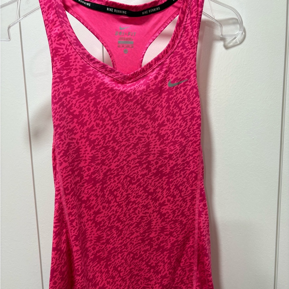 Nike Dri Fit Womens Racer Tank Top Running  Training Top Pink Cheetah Size XS
